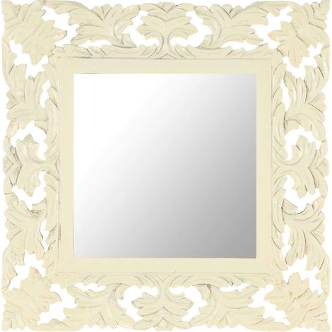 Espejo tallado a mano madera maciza de mango blanco 50x50 cm vidaXL