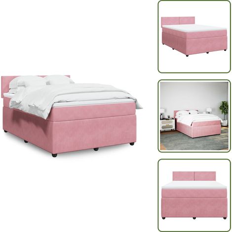 Letto con testiera - vidaXL Giroletto a Molle con Materasso Rosa 140x190 cm in Velluto - Materasso rosa
