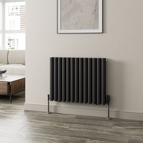 Black Oval Column Designer Radiator Vertical Horizontal 600 x 780mm Double Panel