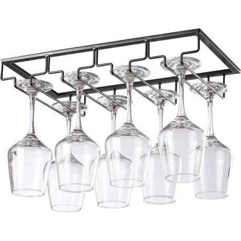 CSPARKV 40x22.5x5.5cm  4 Rangs Noir Support Verre Suspendu, Porte Verres à Vin en Métal, Rangement Verre Installation sous Meuble, pour Bar, Restaurant, Cuisine (1/5)