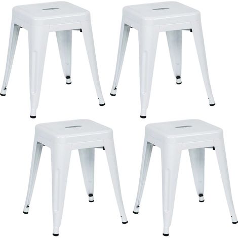Pack 4 Taburetes Bajos Industriales Apilables de Acero 38x38x46cm Thinia Home