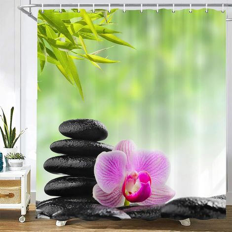 Rideau de douche à motif pierre, rideau en tissu lavable avec crochets, rideau de salle de bain décoratif, pierres, rideaux de douche 3D L180 x H220 cm