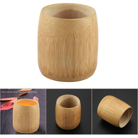 Tasse à thé en bambou naturel pur, fabrication artisanale sans peinture, écologique (bouche ronde M) (1/5)
