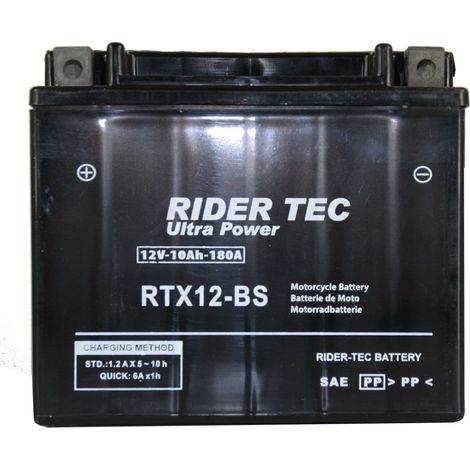 Batterie moto AGM 12V 12Ah 180A – Sans entretien – Dimensions 151 x 87 x 130 mm – Garantie 6 mois – Rider Tec