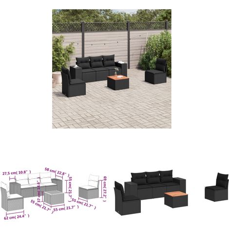 6-tlg. Garten-Sofagarnitur mit Kissen Schwarz Poly Rattan - Gartenmöbel - Outdoor Möbel - Rattan Gartenset - Lounge Set - Esstisch - Home & Living (1/3)