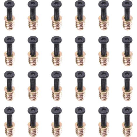 Set of 24 threaded nuts for furniture, wood nuts, 6.3 to 20 mm x 4.8 cm (1/5)