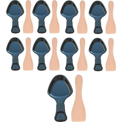 Ersatzteil - Set aus 9 Raclettepfännchen und 9 Holzspateln für Pfännchen, Raclettespachtel - - TEFAL, MOULINEX