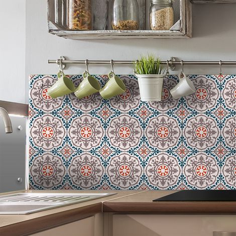 Sticker Mural Carrelage adhésif Cuisine Salle de Bain - 9 STICKERS CARREAUX DE CIMENT AZULEJOS CRISANTO - 9stickers15x15cm (1/5)