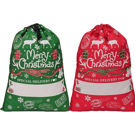 2 sacchetti regalo riutilizzabili con motivo di Babbo Natale e coulisse per bambini. Decorazione natalizia personalizzata con motivo di renne. 70 x 5 (1/5)