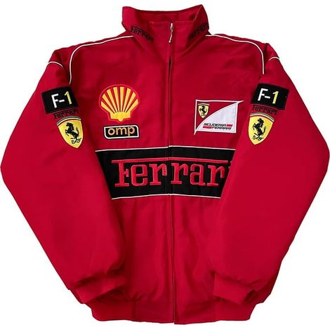 Veste Moto Rouge F1 Brodée Course - Combinaison Pilote Équipe Sportive, Taille Unique, Résistante (1/4)