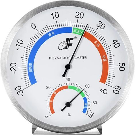 Thermomètre et hygromètre en acier inoxydable avec cadran bicolore, indicateur de température et d'humidité (1/4)