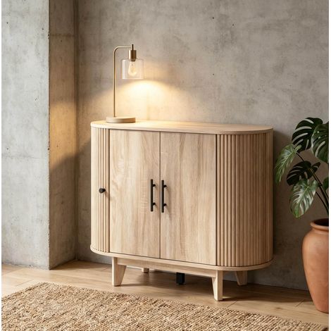 Sideboard 90 x 40 x 76 cm aus MDF und Stahl, naturfarben und schwarz, OKMYHOME (1/5)