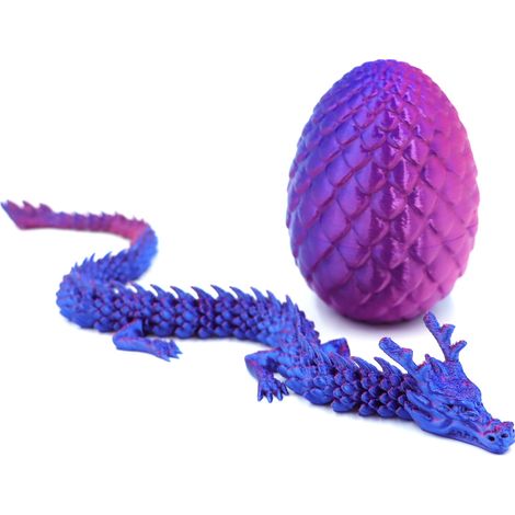 Ornements de dragon imprimés en 3D, jouet œuf de dragon, artisanat créatif fait main - Œuf d'ananas de 8,5 cm + dragon de 30 cm - Violet laser