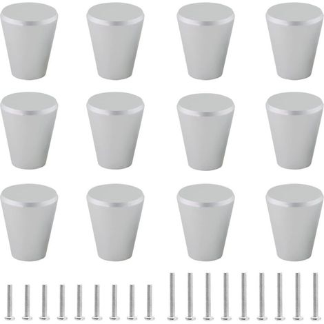 Boutons de tiroir coniques massifs - conviennent à différents styles de meubles, armoires, caves à vin, etc. - Lot de 12, argent (1/5)