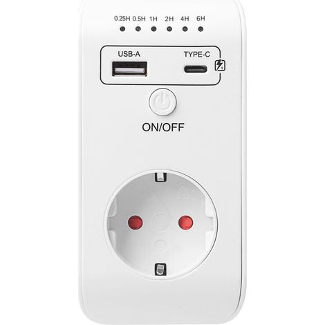 Prise minuterie programmable 6 heures – Ports USB et Type-C – Fonction d'arrêt automatique – Sécurité enfant intégrée (1/5)