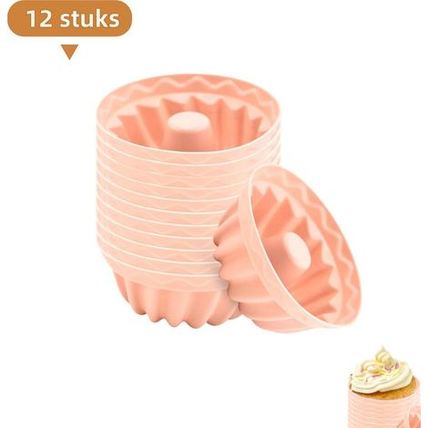 12 teiliges Silikon Muffin Set Kuchen , Torten und Puddingformen Cupcake Formen 6,5 x 2,8 cm Lotuswurzelrosa (1/5)