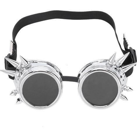 Ortviai Lunettes rétro industrielles steampunk à double couche, anti-vent, verres interchangeables, couleur argent brillant, lunettes de protection (1/5)