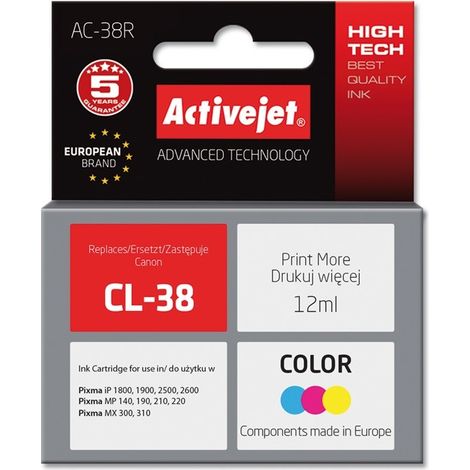 Cartouche d'encre Activejet AC-38R (remplace Canon CL-38 Premium 12 ml couleur) (1/2)
