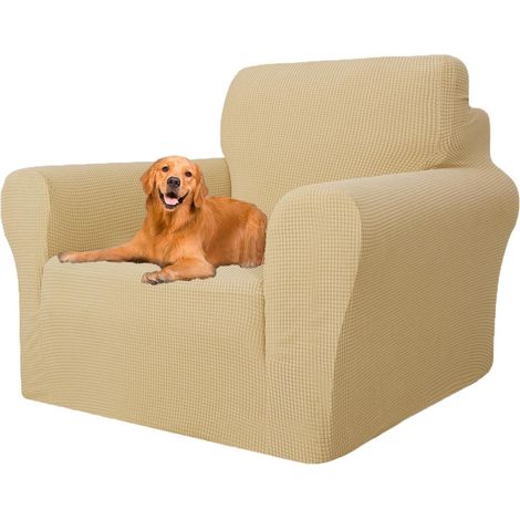 Sofaüberwurf 1 Sitzer, Sesselhusse hoch elastisch, rutschfest, haustierfreundlich, waschbar, beige-gelb (1/5)