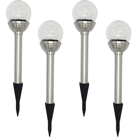 Jardin Lampe Solaire Extérieur, Pack de 4 Lampes à Piquet Solaire à Globe LED RGB 8, Lampe à Boule de Verre Craquelée à Couleur Changeante, Temps de Travail de 6 à 10 Heures (1/4)