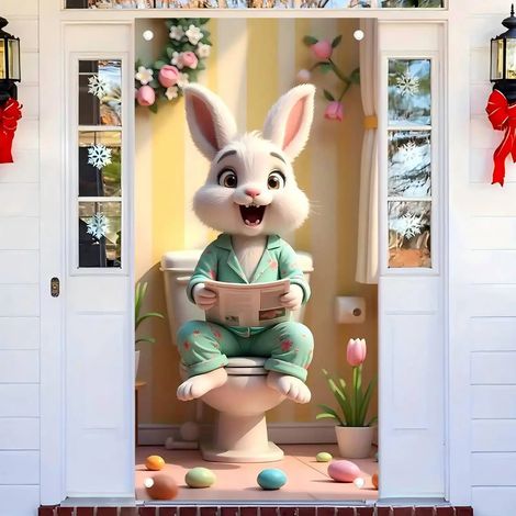 New Easter Door Cover Banner with Bunny and Egg Design - A -