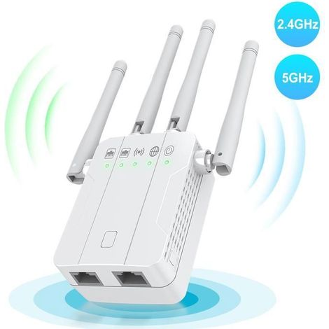 Répéteur WiFi Amplificateur Extender AP 1200 Mbps 2 Port Ethernet, couvre jusqu\'à 100 m, Compatible avec toutes les box internet (1/5)