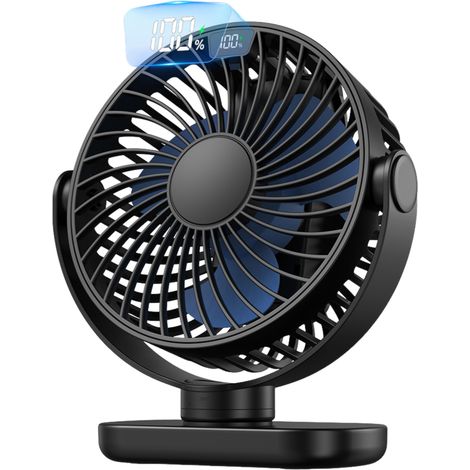 Wiederaufladbarer Tischventilator mit LED-Anzeige, geeignet für Büro, Schlafzimmer, Reisen und den Außenbereich, schwarz