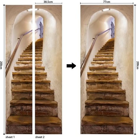 Sticker Porte Autocollant Poster De Porte 3D Escaliers dans Vinyle Affiche De Porte Sticker Mural Papier Peint Art Décor 77 x 200 cm (1/4)