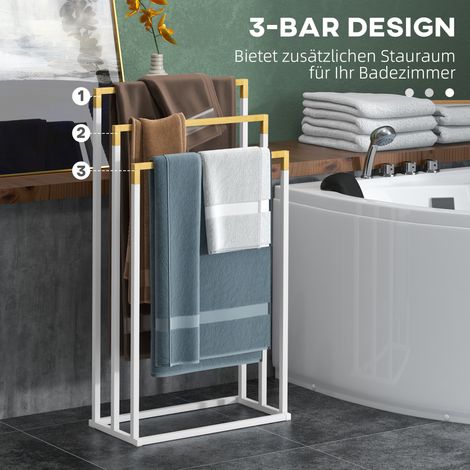 Kit porte-serviettes 3 barres bambou industriel 45x22,5x86 cm blanc naturel