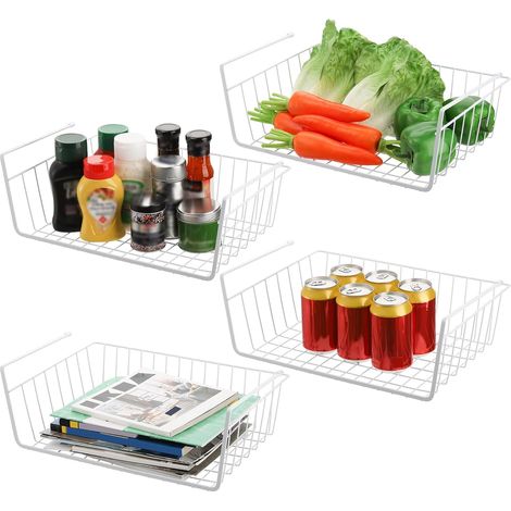 Tebery Lot de 4 paniers de rangement à suspendre sous une étagère - Paniers de rangement supplémentaires sous armoire - Paniers coulissants pour cuisine, garde-manger, bureau, bibliothèque (1/5)