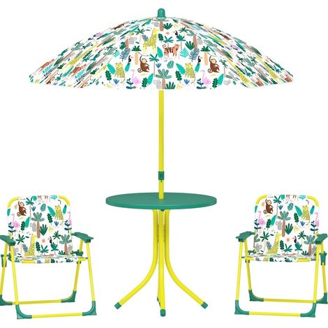 CHICFURN Conjunto de jardín infantil 49,5 x 49,5 x 50 cm verde con sombrilla desmontable (1/5)