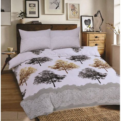Biancheria da letto in cotone deSATIN ranforce 160x200 Grigio-oro Alberi R20 (1/2)
