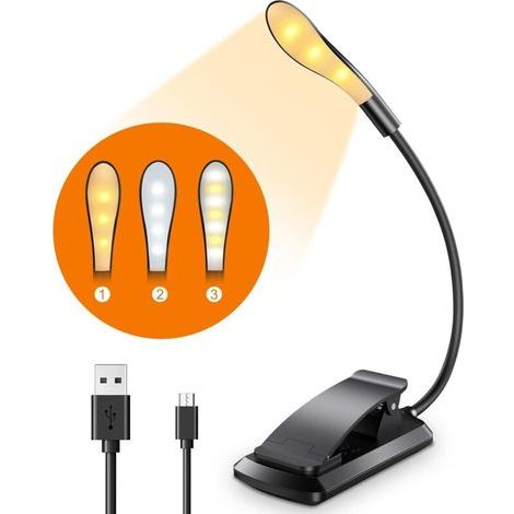 Lampe de Lecture, 7 LED USB Rechargeable Lampe Livre à Pince avec 9 Modes d'Éclairage (3 Couleurs: Chaud, Froid & Naturel), 360° Cou Flexible Liseuse Lampe pour Lire au Lit, Enfant, Camping (1/4)