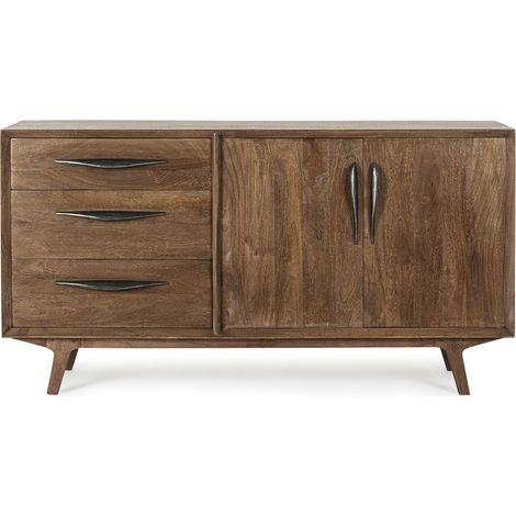 Buffet en bois de manguier marron 2 portes 3 tiroirs Kamy 152 cm (1/5)
