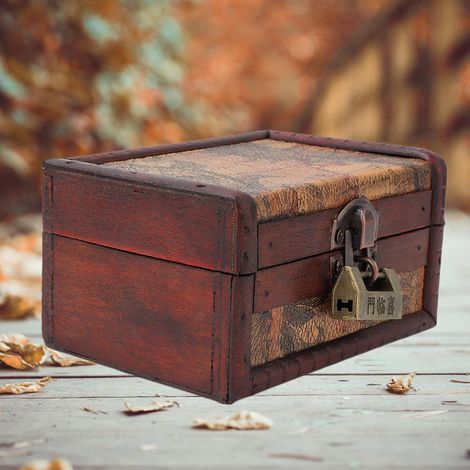 Coffret à bijoux en bois avec serrure, boîte de rangement décorative vintage pour colliers et accessoires (1/5)