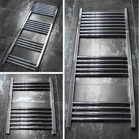 Chrome Heated Towel Rail Bathroom Radiator - Choice of Sizes, 500 x 1600mm-ANGLED VALVES (1/5)