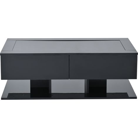 Mesa de centro negra con LED, 2 cajones y tapa de vidrio templado 100 x 50 x 35 cm (1/5)