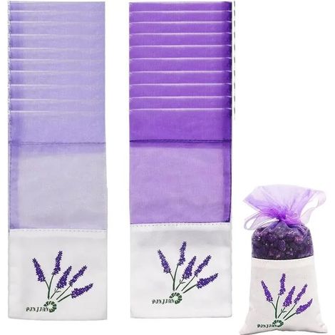 Sachets Lavande Vide, Lot de 20 pièces, Cordon de Serrage en Gaze et Coton, Sachets en Organza, Sacs Vides en Coton (Violet)