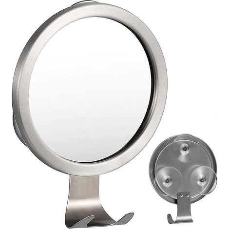 Miroir de douche antibuée, miroir de salle de bain antibuée avec crochet de rasage et ventouse de fixation puissante (1/5)
