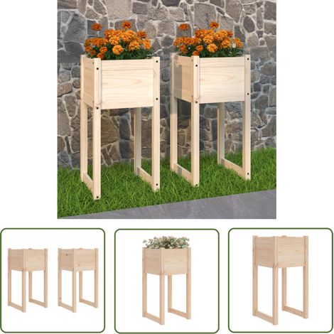 Lot de 2 Jardinières, Pots de Fleurs d'extérieur, 40x40x81 cm Bois massif de pin OIB4132E (1/5)