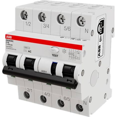 Disjoncteur différentiel magnéto-thermique ABB 16A 4P, sensibilité 30mA Type C, DS203NC ( Prix pour 1 ) (1/2)