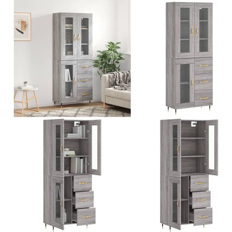 Highboard Grau Sonoma 69,5x34x180 cm Holzwerkstoff - Schrank - Holzwerkstoff (1/5)
