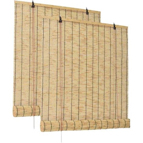 Store de fenêtre en bambou - JUANIO - Lot de 2 - Enroulement manuel - Protection vie privée - 100x180 cm (1/4)