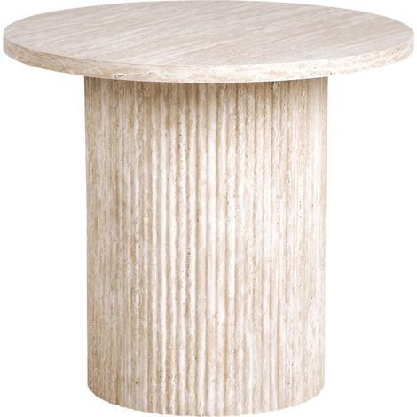 Tavolino con piano in MDF impiallacciato Base in pietra ø 50 cm Beige Ammon