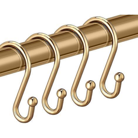 Crochets de rideau de douche en laiton, lot de 12 anneaux de douche en métal doré, décoratifs, crochets en acier inoxydable de qualité supérieure en forme de S pour rideaux de salle de bain et vêtemen (1/5)