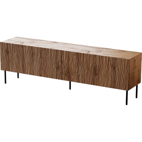 Meuble TV JUNGLE 190cm 4D façade fraisée panneau MDF quatre portes chêne wotan