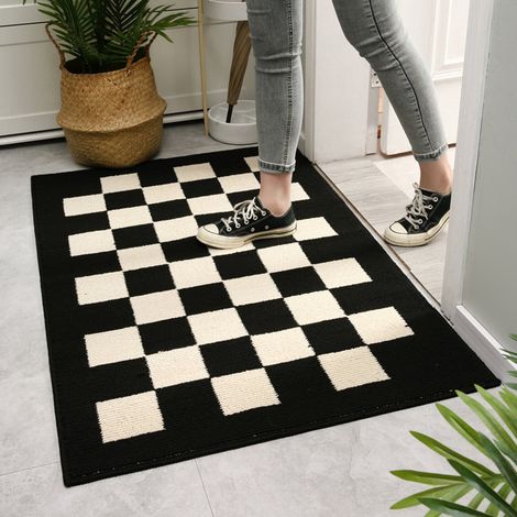 Tapis d'extérieur antidérapant et absorbant, lavable en machine, tapis d'intérieur anti-poussière pour chiens, entrée, couloir, cuisine, noir et blanc 2,50 x 80 cm (1/5)