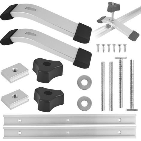 2 StüCk T Nut Schiene M8 Aluminiumlegierung Gleitschiene, M8-Edelstahlring mit 2 Druckplattenkörpern, 40 cm Alu Schiene für Tischsäge Router Tisch Holzbearbeitungswerkzeug (1) (1/5)