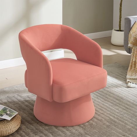 LINHOO Fauteuil Pivotant 360° Velours Rose, Siège Rond Moderne avec Dossier Ouvert