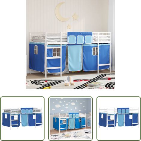 vidaXL Vorhänge - Kinder Loft Bettgestell mit Vorhängen Weiß und Blau 80 x 200 cm (1/5)